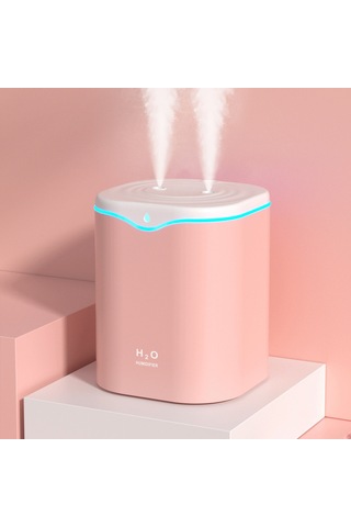 Aubyhe Pembe 2l Çift Fönlü Ev Ofis Mevcut Su Seviyesi Göstergeli Otomatik Kapanma Nefes Almayı Kolaylaştıran Buzlu Buhar Nemlendirici
