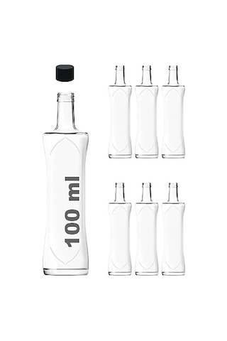 100 Ml Şeffaf Piramit Sosluk 100 Cc Kapaklı Kavisli Cam Şişe 6 Adet Siyah Plastik