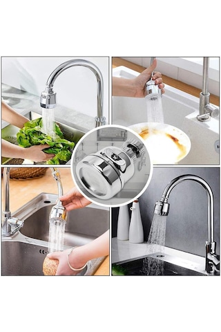 3 Fonksiyonlu Mutfak Lavabo Başlığı, 360 Derece Dönen, Tasarruflu, Musluk Başlığı, Krom,