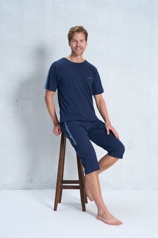 Over Sleep By Poleren Erkek Pijama Takımı Kapri & Bermuda Kısa Kol Lacivert