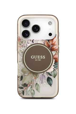 Apple Uyumlu iPhone 17 Pro Kılıf Guess Lisanslı M-safe Şarj Özellikli Flower Tonal Circle Kapak Kahverengi Kahverengi