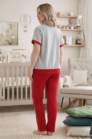 Mecit Pijama Mecit 6352 Kırmızı 3'lü Hamile Lohusa Pijama Takımı