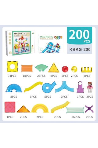 Marble Run 200 Parçalı Premium Manyetik Oyuncak/bloklar Seti 7 A