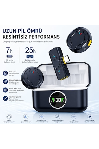Microcase Kablosuz Yaka Mikrofonu Type-c Telefon Uyumlu Gürültü Engelleyici Şarj Kutulu Mikrofon - Al5771
