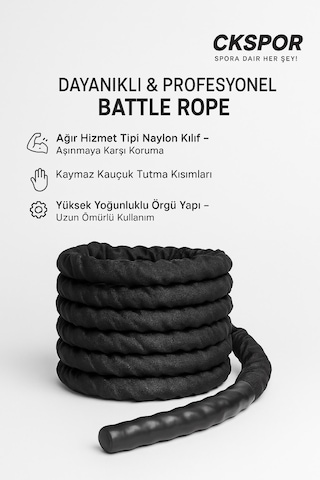 Ckspor Dayanıklı Kılıflı Antrenman Halatı 10 Metre 36 Mm Battle Rope Crossfit Dayanıklılık Güç Antrenmanı