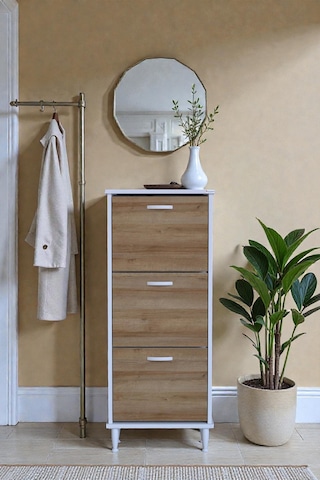Eliusta Nefes Ayaklı 52 Cm Ayakkabılık Kapı Önü/antre 3 Düşer Kapaklı Meşe 52x127x26 Cm Ayakkabılık Meşe