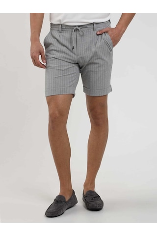 Dufy Gri Erkek Slim Fit Çizgili Casual Short - 104668-Gri