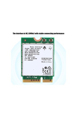 Hombey Ax201ngw M.2 Cnvio2 Wıfı6 Ağ Kartı, 2.4gbps 5ghz Ve 574mbps 2.4ghz Hız, Bluetooth 5.0, Windows 10 X64 Desteği