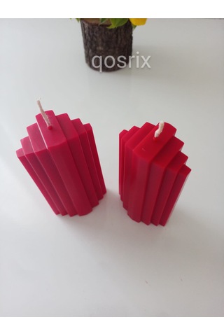 2'li Kırmızı Soya Doğal Vanilya Kokulu Sütun Geometrik Şekil Mum