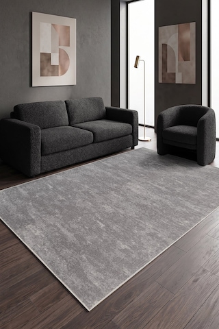 Nova Gri Nva01g Yıkanabilir Kaymaz Taban Yumuşak Dokulu Peluş Kesme Halı Mutfak Koridor Salon Halısı