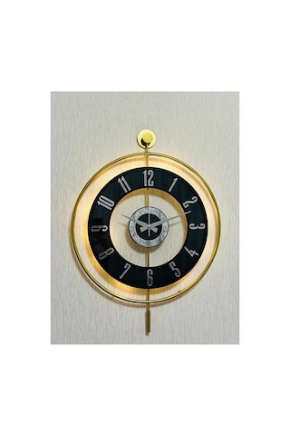 Pey Aksesuar Metal Camlı Duvar Saati 50 X 70 Cm Orta Boy Işıklı Gerçek Cam M51-gold-şeffaf-siyah-gümüş Sarı