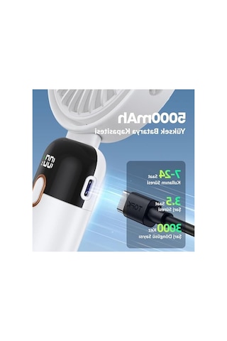 Taşınabilir Şarjlı El Vantilatörü, 2400mah Güç Ve 360 Dönme Özelliği