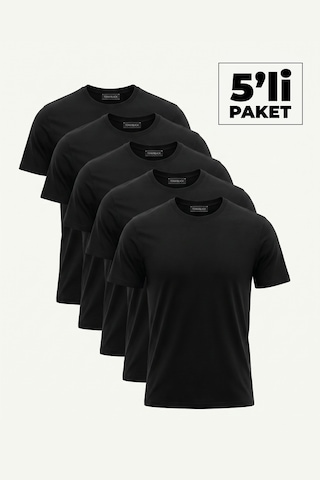 Tonny Black 5'li Paket %100 Pamuk Siyah T-shirt Erkek Siyah T-shirt Tbtshrt120