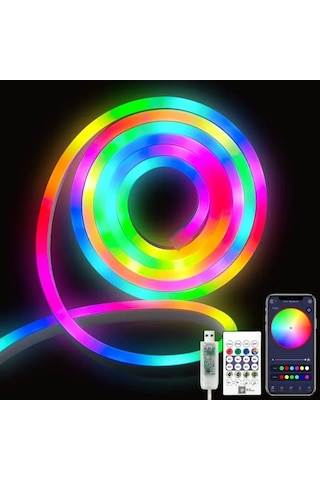 Lunaev Neon Led Esnek Aydınlatma - Rgb Magıc Smart - 5 Metre Paket Ip67 - Uzaktan Kumanda + Uygulama .