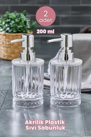 Grimorlife 2 Adet Akrilik Kristal Sıvı Sabunluk Mutfak Banyo Sabunluk Seti- 200 Ml Cam Değildir Şeffaf