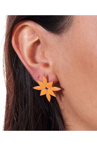 Masaliko Leon Lotus Gümüş Küpe - 925 Ayar Gümüş, Şık Mineli Tek Küpe Altın