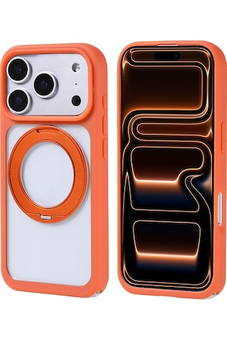 Apple Uyumlu iPhone 17 Pro Max Kılıf M-safe Şarj Özellikli Standlı Zore Piza Silikon Kapak Turuncu