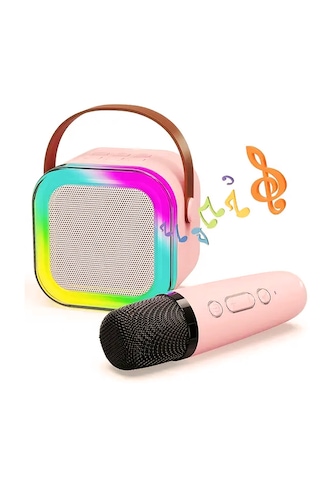 Mini Kablosuz Bluetooth Karaoke Hoparlör Kareoke Makinesi Pembe
