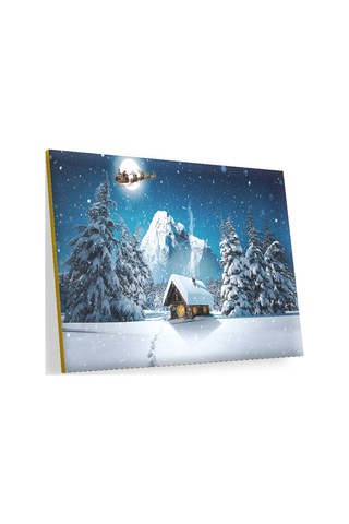 Cakasepetim Kulübe Karlı Dağ Geyikler Ve Noel Baba Ahşap Mdf Tablo