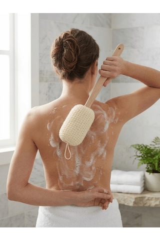 Beylini Sisal Ahşap Saplı Sırt Lifi Banyo Sırt Kese Fırçası Vücut Peeling Ölü Deri Temizleme Çubuğu 26cm Sap