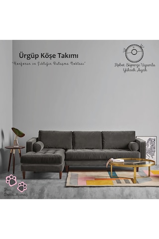 Ürgüp Modern Köşe Koltuk Takımı - Antrasit - Sol Köşe-baby Face Yumuşak Kumaş Antrasit