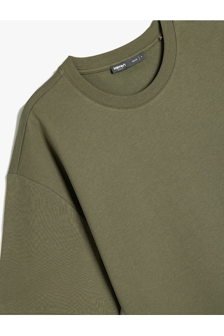 Koton Basic Bisiklet Yaka Pamuklu Tok Kumaş Kısa Kollu Oversize Tişört Haki 5sam10014hk Haki