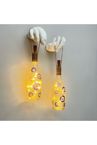 Nazar Boncuklu Şişe Duvar Dekor Apliği 2 Li Set Mavi