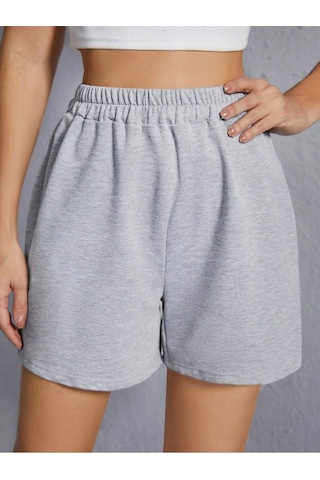 Penye Şort - Gri Basic Kısa Baskısız Kordonsuz Gri