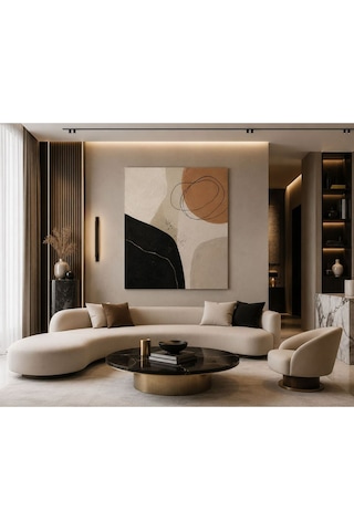 Luxe Terra Abstract Bej Siyah Gold Dokulu Soyut Kanvas Tablo Modern Minimalist Salon, Yatak Odası Ve Koridor Duvar Dekoru
