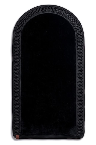 Merplush Mihraplı Peluş Seccade 75x130 Cm Süet Taban Yıkanabilir Yumuşak Namaz Halısı Siyah - Siyah