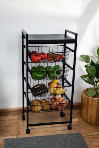 Digithome Metal 4 Katlı Patates Soğan Sepeti Sebzelik Düzenleyici 1-1-369 Siyah