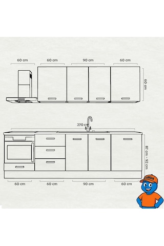 270 Cm Mutfak Dolabı Mdf Kapak Tezgah Dahil Yrkn270 102 Mürdüm