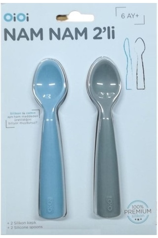 Oioi Nam Nam 2'li Silikon Mama Kaşığı - Mineral Blue / Powder Grey Gri - Mavi