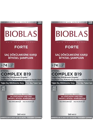 Bioblas Forte Complex B19 Yoğun Saç Dökülmelerine Karşı Bitkisel Şampuan 2 x 360 ML