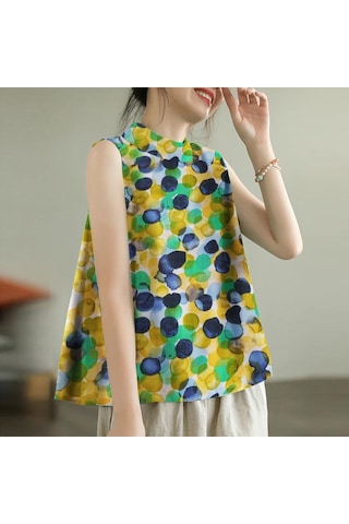 Zanzea Kadın Günlük O-boyun Baskılı Kolsuz Atlet Sarı