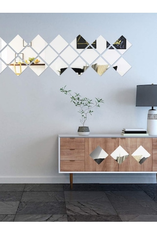 Dekoratif Pleksi Ayna Kendinden Yapışkanlı Kare 4'lü 20x20CM Gümüş