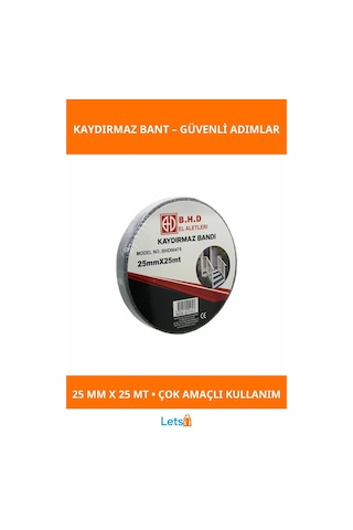 Kaydırmaz Siyah Bant 25 Mm X 25 Mt Güvenlik Bantı 1 Adet