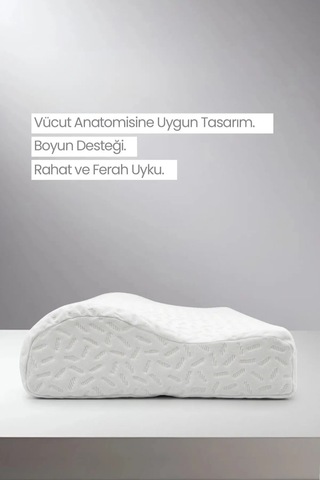 Boyun Destekli Ortopedik Visko Yastık - Boyun Düzleşmesi Beyaz