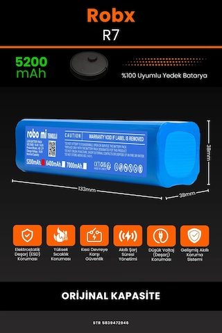 Robx R7 5200mAh Robot Süpürge Bataryası