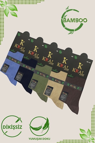 Kral Socks Bambu Erkek Soket Düz Uzun Çorap Klasik Yazlık Dikişsiz 5'li Çift Çok Renkli