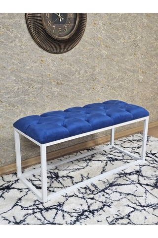 Zafir Beyaz Boyalı Diktörtgen 100 Cm X 40 Cm Oturak Puf - Bench - Makyaj Oturağı - Oturak Mavi