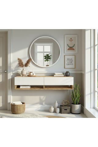 Robin Home Lia Aynalı Dresuar Duvara Monte Antre Hol 140cm Çam- Beyaz Beyaz