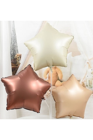 3 Adet 18 Inc Krem, Bej, Karamel Yıldız Folyo Balon Seti Tüm Yaşlar