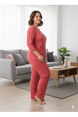 Kadın Büyük Beden Pijama Takımı Pembe