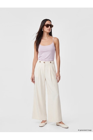 Lcwaıkıkı Classic Bej Loose Fit Kadın Pileli Kumaş Pantolon