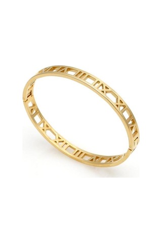 Hassas Hollow Romen Rakami Titanyum Çelik Bilezik Altın Altın - Bej