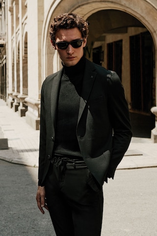 AC&Co / Altınyıldız Classics Erkek Slim Fit Dar Kesim Mono Yaka Casual Ceket Siyah