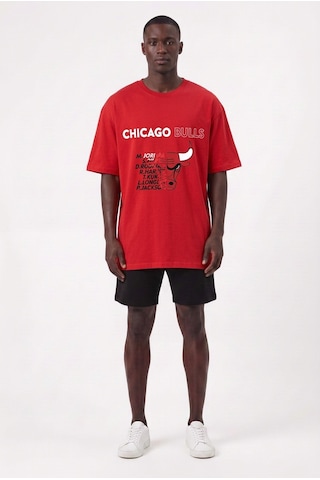 Usa Chicago Jordan Kırmızı Oversize Erkek T-shirt 10792 SİYAH