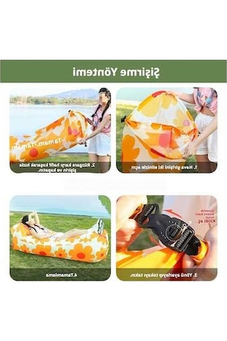 Novahub Desenli Şişme Koltuk, Baş Destekli Hava Yatağı, Kamp İçin Taşınabilir Gri-siyah Küçükboy Gri - Siyah