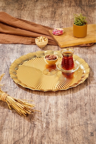 Cooker 35 Cm Metal Yuvarlak Gold Sunum Tepsisi Ckr3904 Diğer